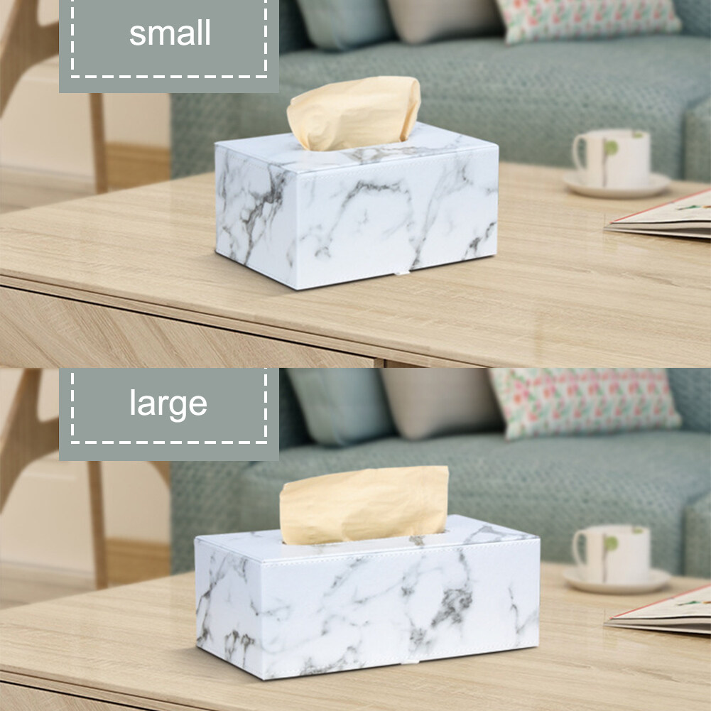 Rectangular Home Storage Desktop Office Car PU Leather Decor Hotel Marble Pattern Tissue Box