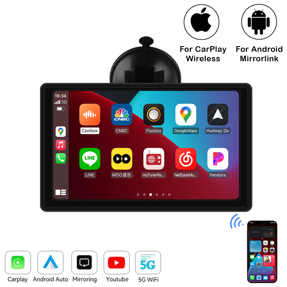 2022 Upgraded Wireless CarPlay Android Auto 7'' IPS  Car Radio Portable Multimedia Player Stereo Touchscreen with Wireless Mirroring Mic, Bluetooth, FMT, USB MP4, Music for Universal Vehicle Quick Ins