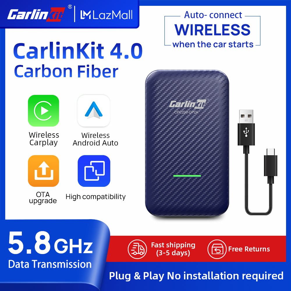 NEW ARRIVAL CarlinKit 4.0 Wired Apple CarPlay to Wireless Dongle 20s Auto-Connect No Installtion Plug & Play Compatiable with The Car Player have Wired Apple CarPlay System Supports iPhone or Android 