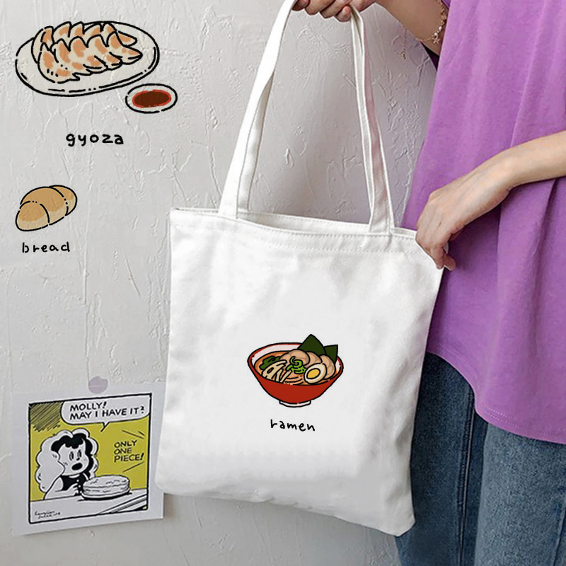 FOOD Paint Shopping Bag Women Canvas Shoulder Bag Female Large-capacity Handbags Tote Bag